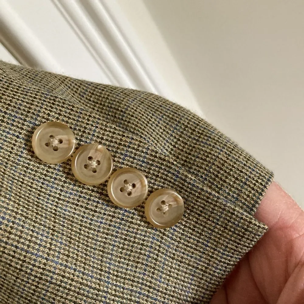 Lauren Ralph Lauren Mens‎ Silk Wool Blend 2 Button Blazer Size 44R Tan Plaid
